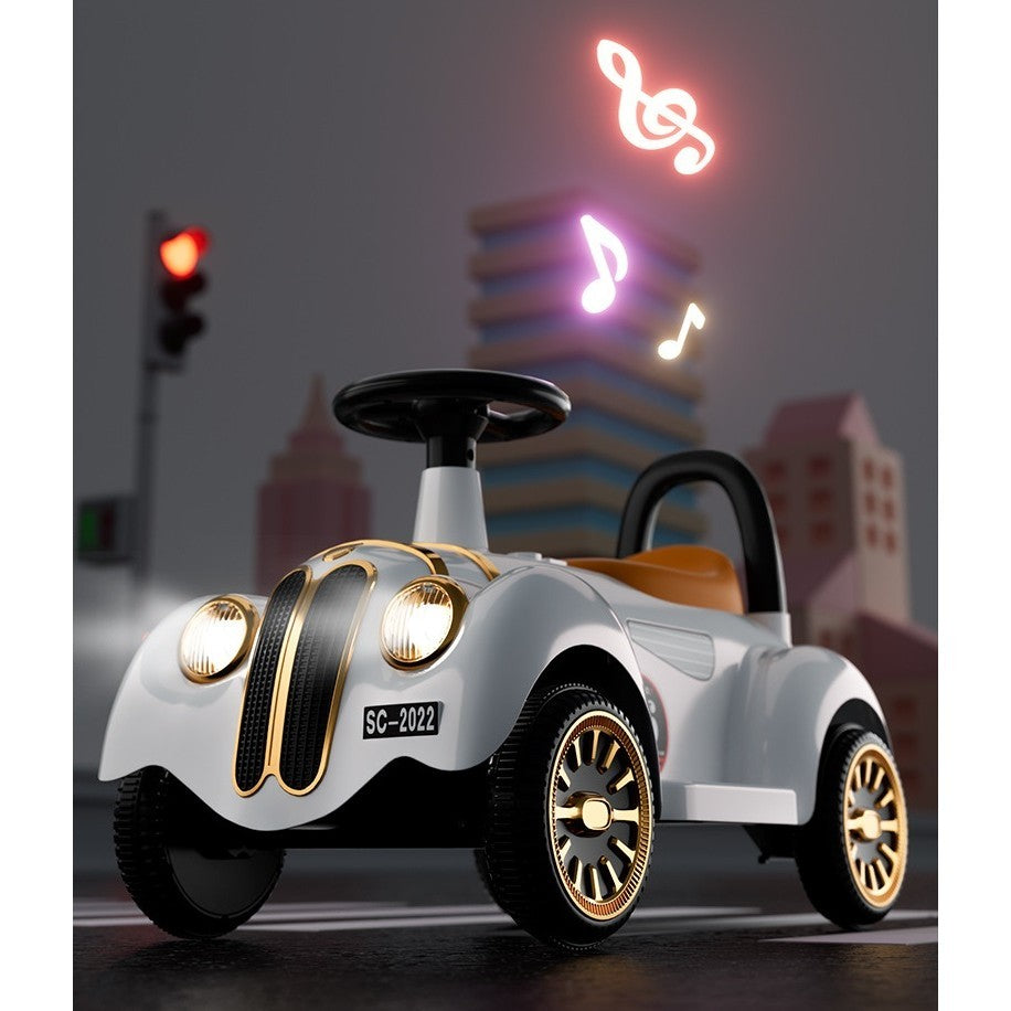 Masinuta Electrica Vivimall, Model de Epoca, cu Acumulator, Sistem Anti-Rasturnare, Sistem de Lumini si Sunet, 1-5 Ani, 75 x 36 x 45 cm, Alb, Resigilat - vivimall.ro