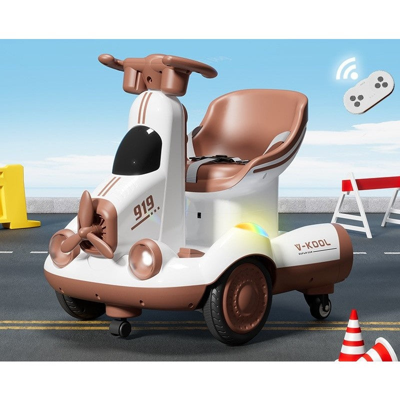 Masinuta Electrica, Vivimall, pe 4 Roti, cu Telecomanda, Lumini Led si Muzica, +2 ani, Inaltime Reglabila, Maro - vivimall.ro