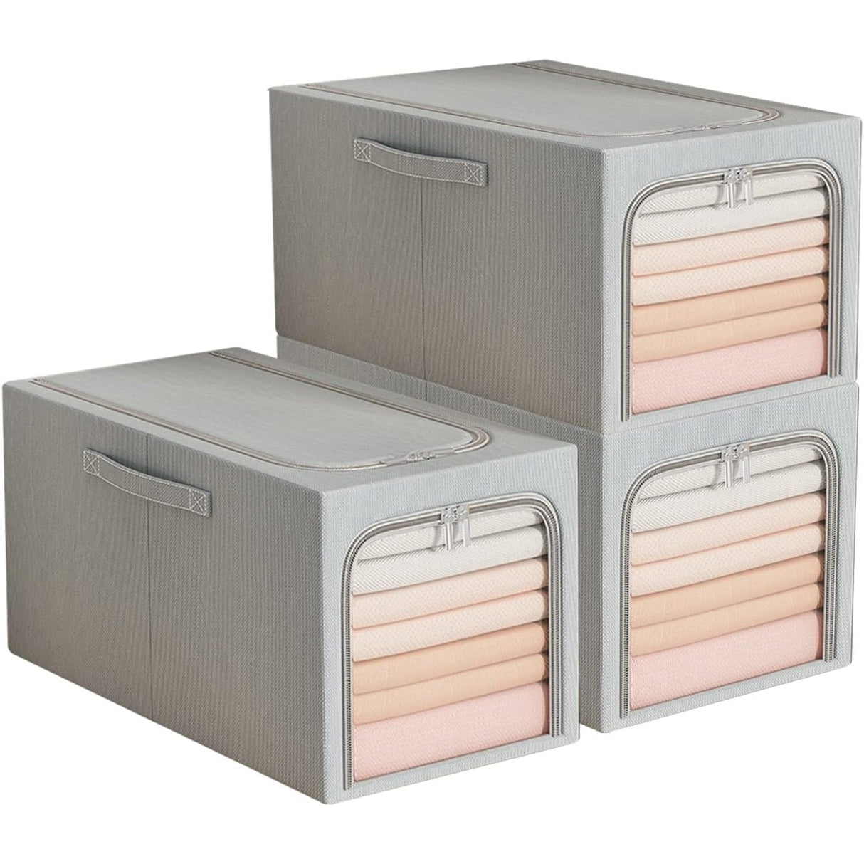 Cutie de Depozitare, Vivimall, 31L, din In si Bumbac, Pliabila, Cadru din Otel, 45 x 30 x 23 cm, Albastru Fumuriu - vivimall.ro