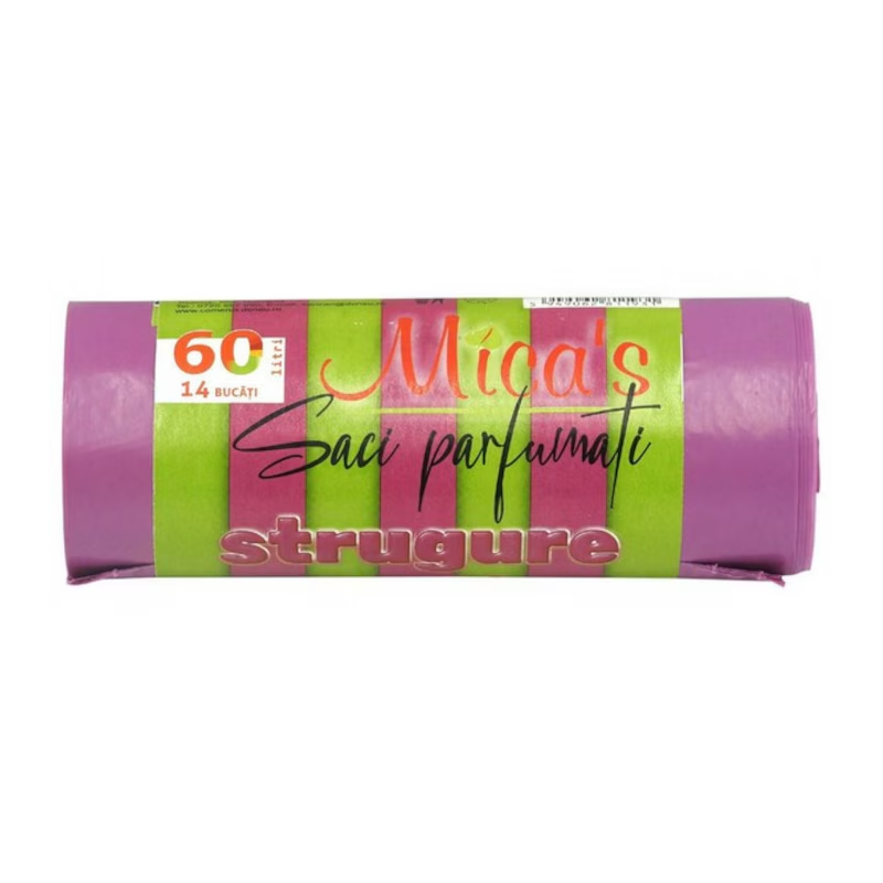 Micas Saci menajeri parfumati Piersică, 60 L, 14 buc., cu urechi (HD‑LD) - vivimall.ro