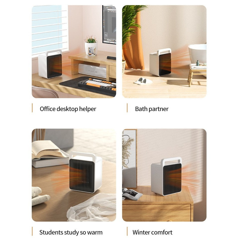 Mini Aeroterma, Flippy, Mini Radiator Electric, Putere 900 W, Buton cu 2 Trepte de Temperatura, Inchidere Automata, cu Maner de Prindere, 15x10.3x21 cm, Alb/ Negru