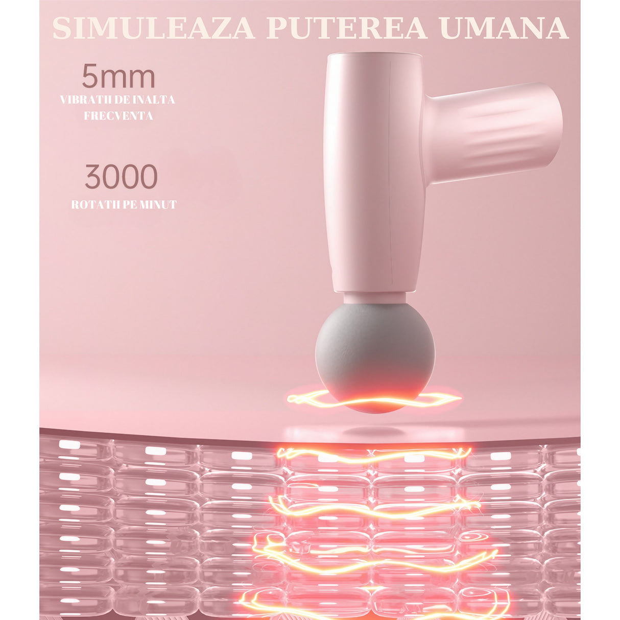 Mini Aparat de Masaj, Vivimall, Tip Pistol, Incarcare USB Tip C, Portabil, Pentru Relaxare Musculara, Autonomie 120 Min, 3 Trepte de Viteza, Roz - vivimall.ro