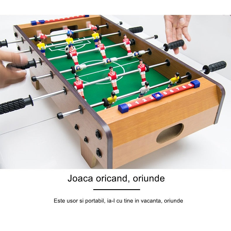 Mini Masa de Fotbal cu Teren si 18 Jucatori Vivimall, 6 Manere, cu Tablou pentru Scor, din Metal, Lemn si ABS, 50 x 25 x 16 cm, cu Picioruse, pentru copii/adulti - vivimall.ro
