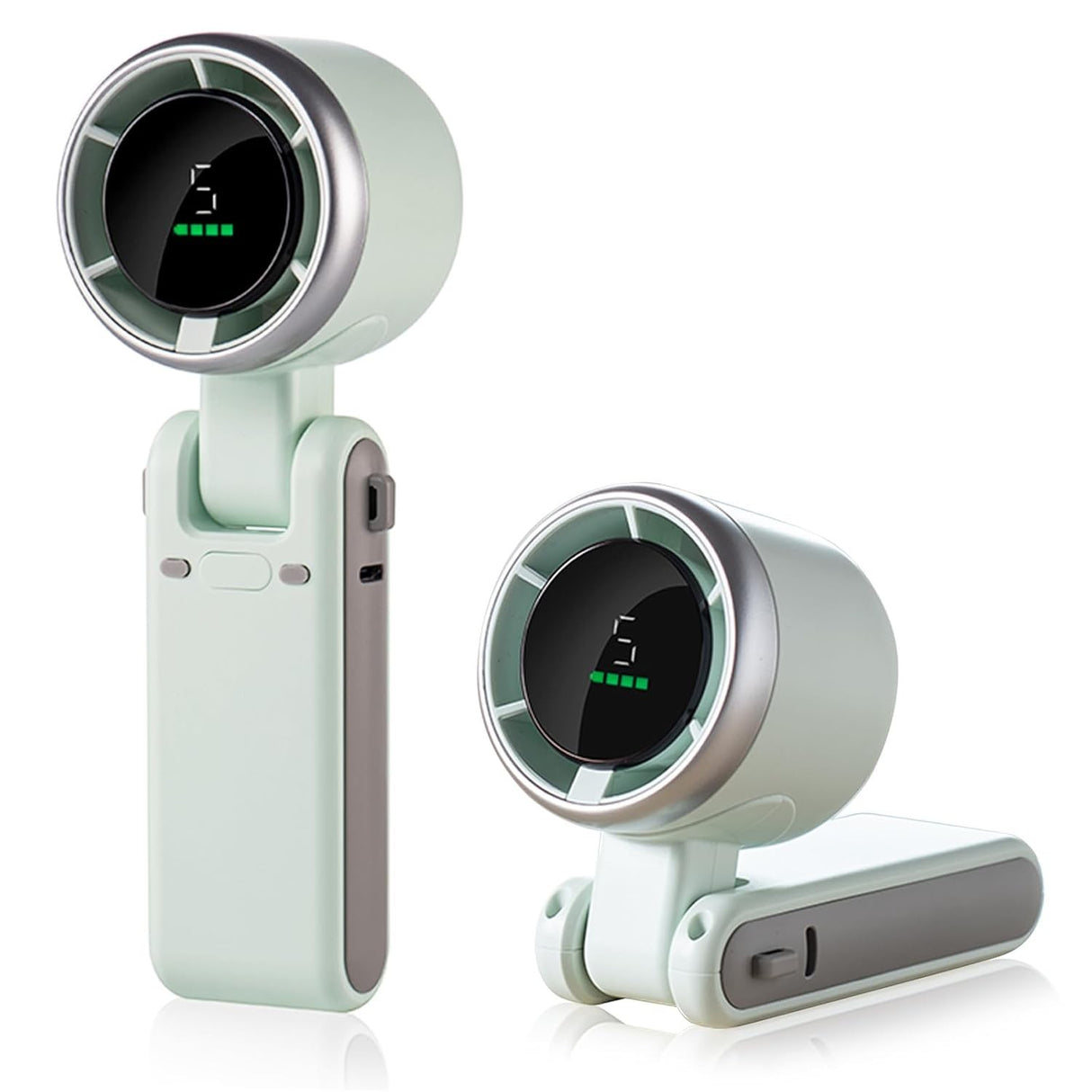 Mini Ventilator Portabil, Flippy, 5 Trepte de Viteza, Afisaj Digital, Incarcare USB, 5V, 2A, 5.95 x 5.2 x 17.2 cm, Verde