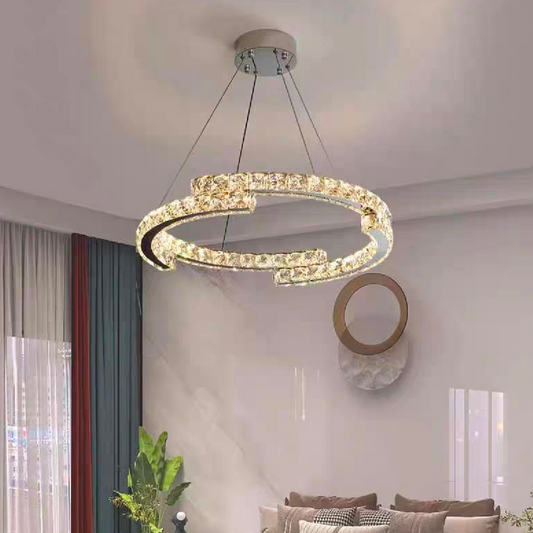 Lustra Led Suspendata Cu Telecomanda Si Cristal Mia Yonca, 1 Cerc, Lumina Rece/Calda/Neutra, Dimabila - vivimall.ro