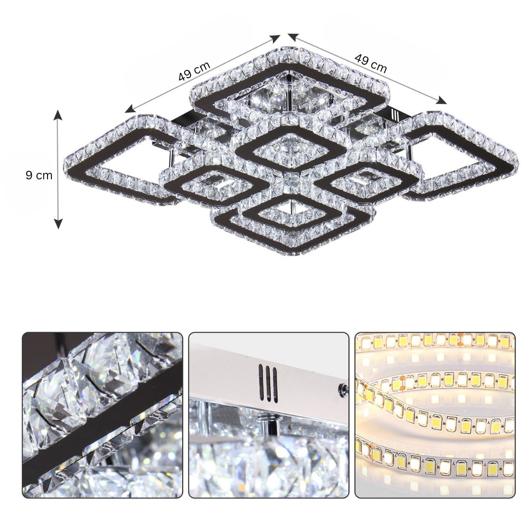 Lustra Led Cu Telecomanda Si Cristal Quadria Supremo Rgb, 8 Patrate, Lumina Rece/Calda/Neutra, Dimabila - vivimall.ro