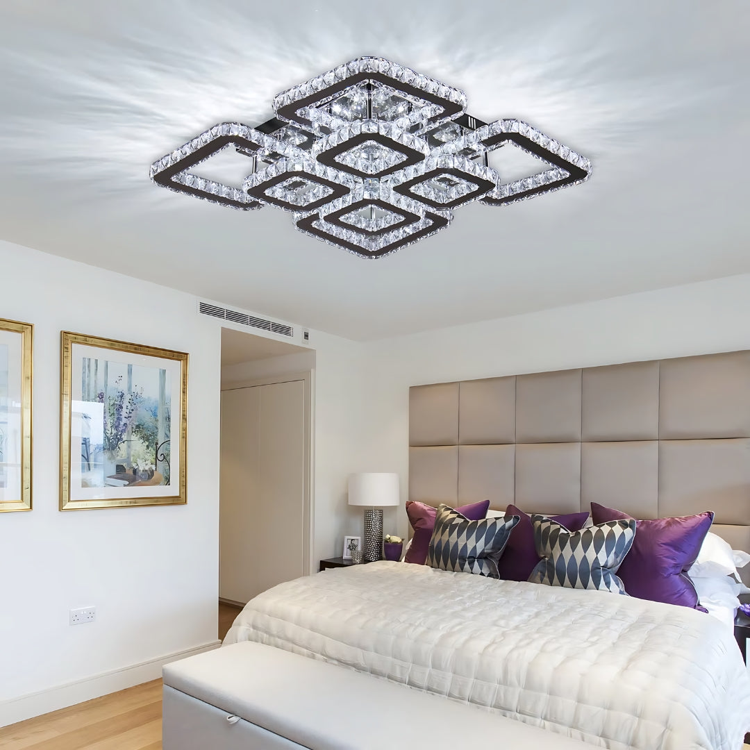 Lustra Led Cu Telecomanda Si Cristal Quadria Supremo Rgb, 8 Patrate, Lumina Rece/Calda/Neutra, Dimabila - vivimall.ro