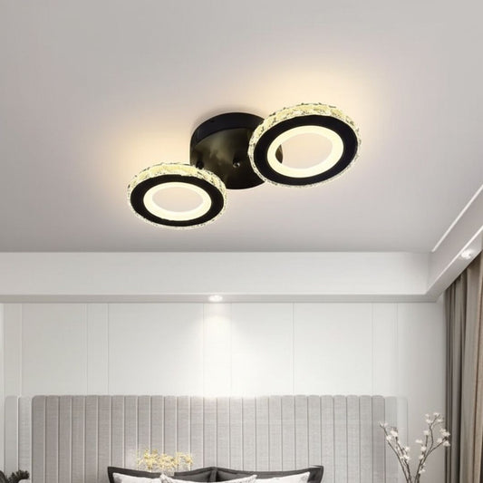 Lustra Led Cu Telecomanda Si Cristal Nova Rotonda, 2 Cercuri, Lumina Rece/Calda/Neutra, Dimabila - vivimall.ro