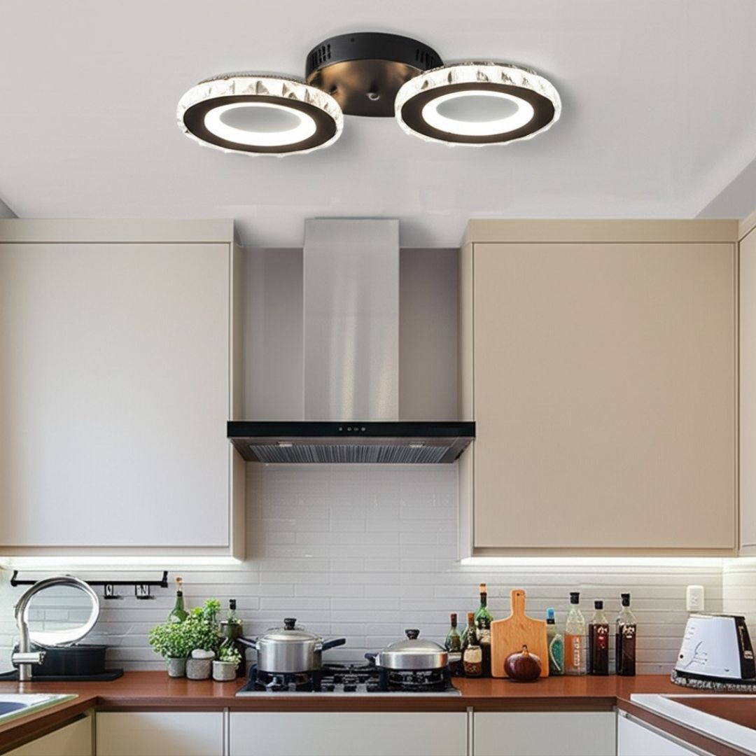 Lustra Led Cu Telecomanda Si Cristal Nova Rotonda, 2 Cercuri, Lumina Rece/Calda/Neutra, Dimabila - vivimall.ro