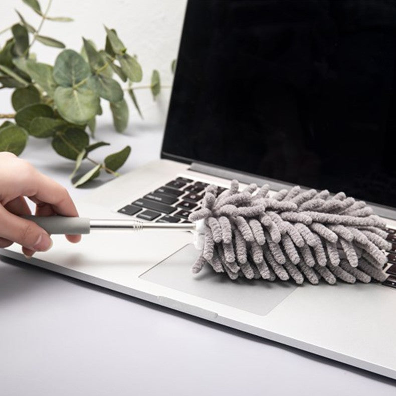 Mop din Microfibra pentru Curatenie, Flippy, Set 3 Capete Detasabil, Mop din Microfibra, Pamatuf pentru Praf, Mini Perie, Maner Extensibil, EVA, Impachetate in Sac cu Fermoar, Gri