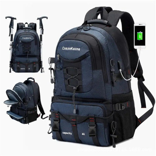 Rucsac Multifunctional de Alpinism, Flippy, Capacitate 36-55 L, de Calatorie, Impermeabil, Slot USB Incarcare Telefon, Bretele Reglabile, 52 x 34 x 19 cm, Albastru