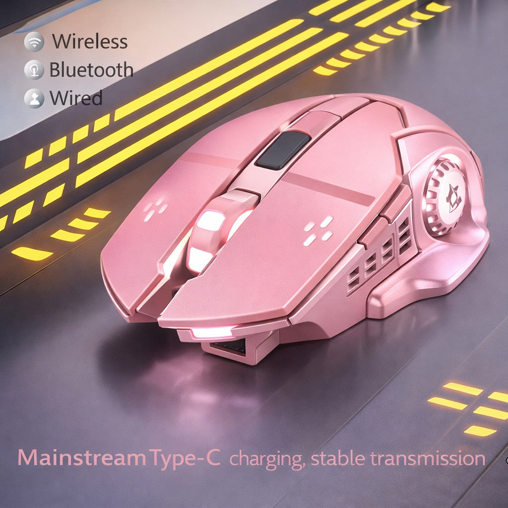 Mouse wireless Flippy roz, vedere laterală dreapta, profil ergonomic și butoane silențioase