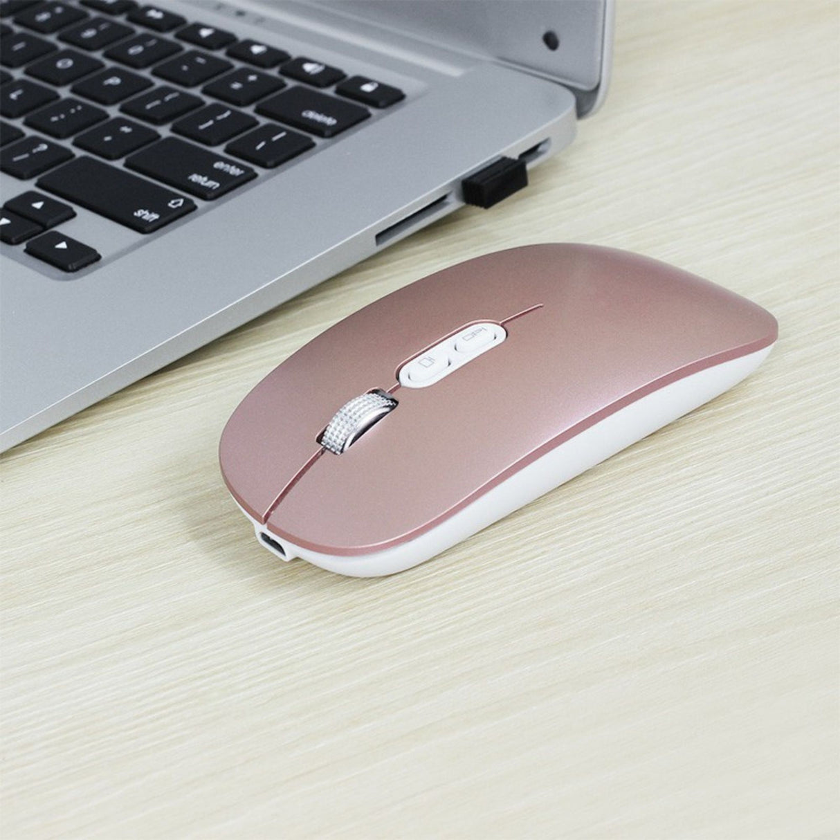 Mouse Wireless Reincarcabil, Flippy, Compatibil Windows/macOS, Bluetooth 5.1 + 2.4GHz, Silentios, DPI 800/1200/1600, Roz Auriu - vivimall.ro