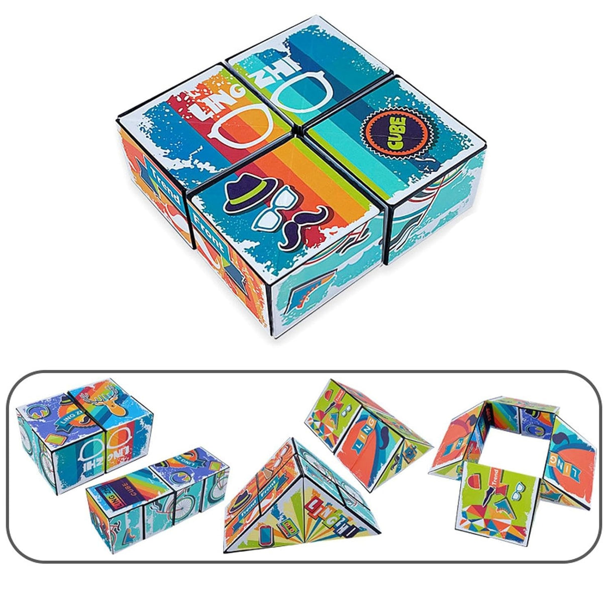 Jucarie Interactiva, Flippy, Magic Cube, Puzzle, Diferite Forme, Anti-stress, 8 x 8 x 3 cm, Multicolor