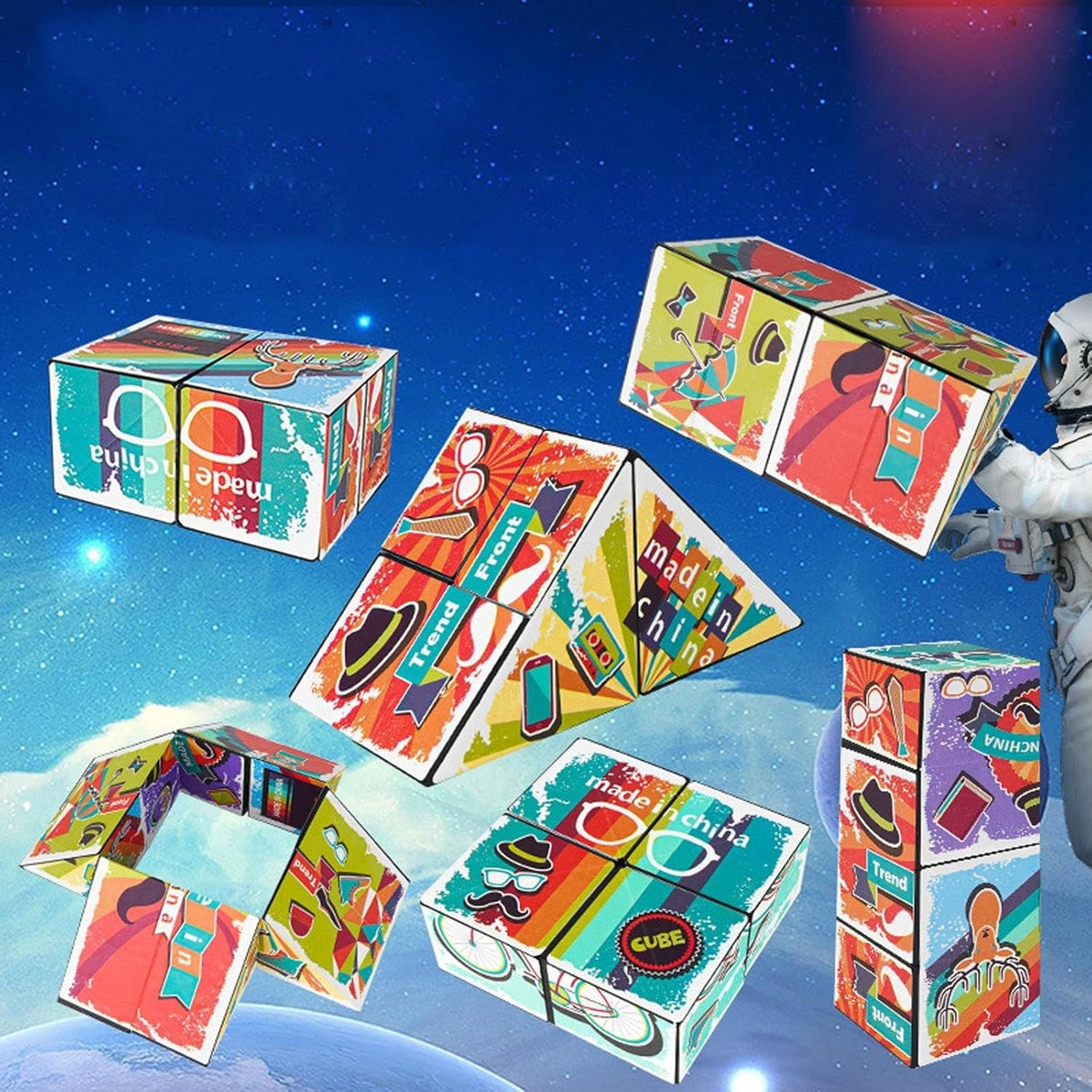 Jucarie Interactiva, Flippy, Magic Cube, Puzzle, Diferite Forme, Anti-stress, 8 x 8 x 3 cm, Multicolor