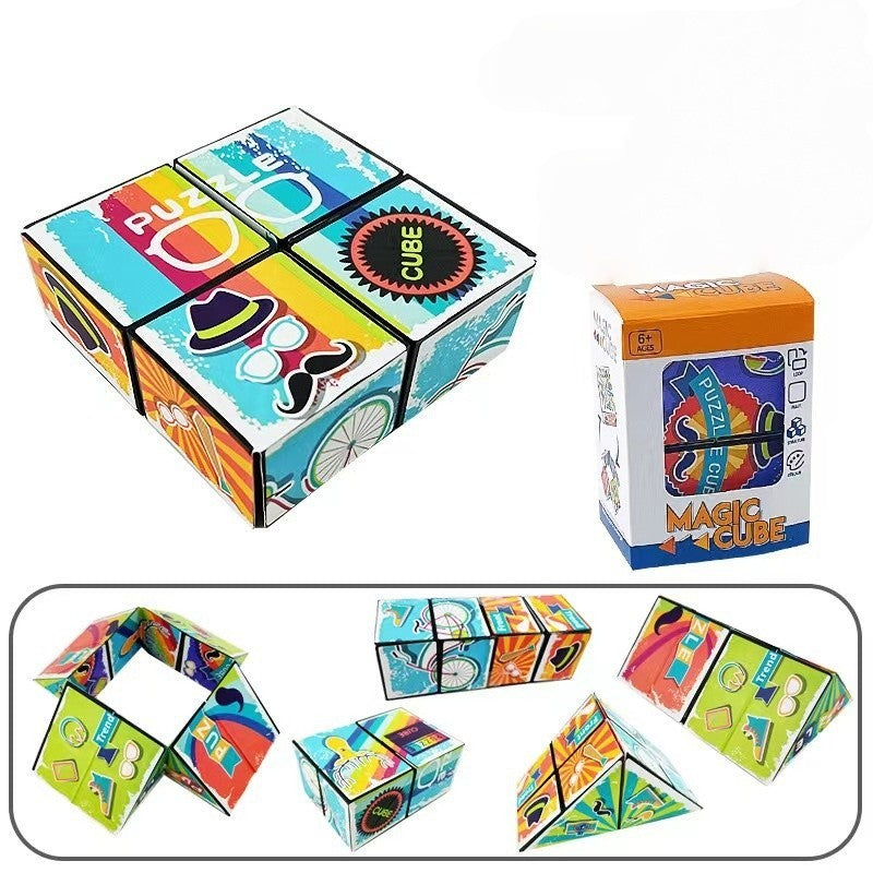 Jucarie Interactiva, Flippy, Magic Cube, Puzzle, Diferite Forme, Anti-stress, 8 x 8 x 3 cm, Multicolor