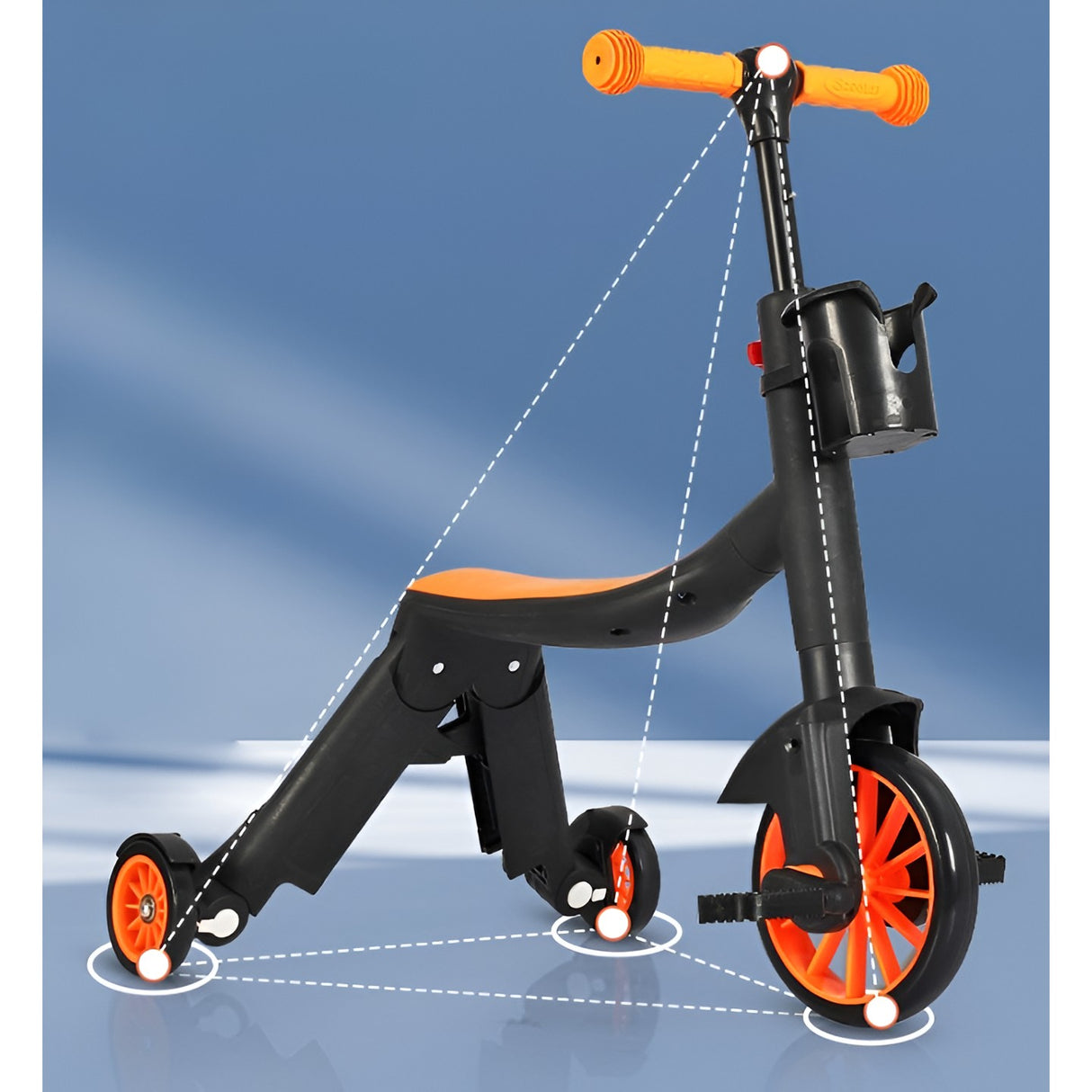 Bicicleta 8 in 1, Vivimall, Transformabila, Multifunctionala, Reglare Inaltime, cu Maner de Impingere Detasabil, Tricicleta, Trotineta, 3 Roti, Pedale, Cosulet, 3-6 Ani, Portocaliu - vivimall.ro