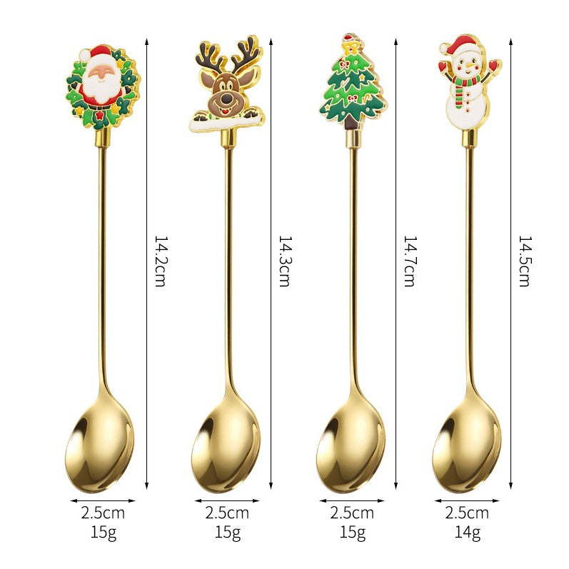 Set 4 Lingurite, Flippy, Tema Craciun, Model Carry The Merry, 4 Modele, din Otel Inoxidabil, 19.5 x 16 x 2 cm, Multicolor - vivimall.ro