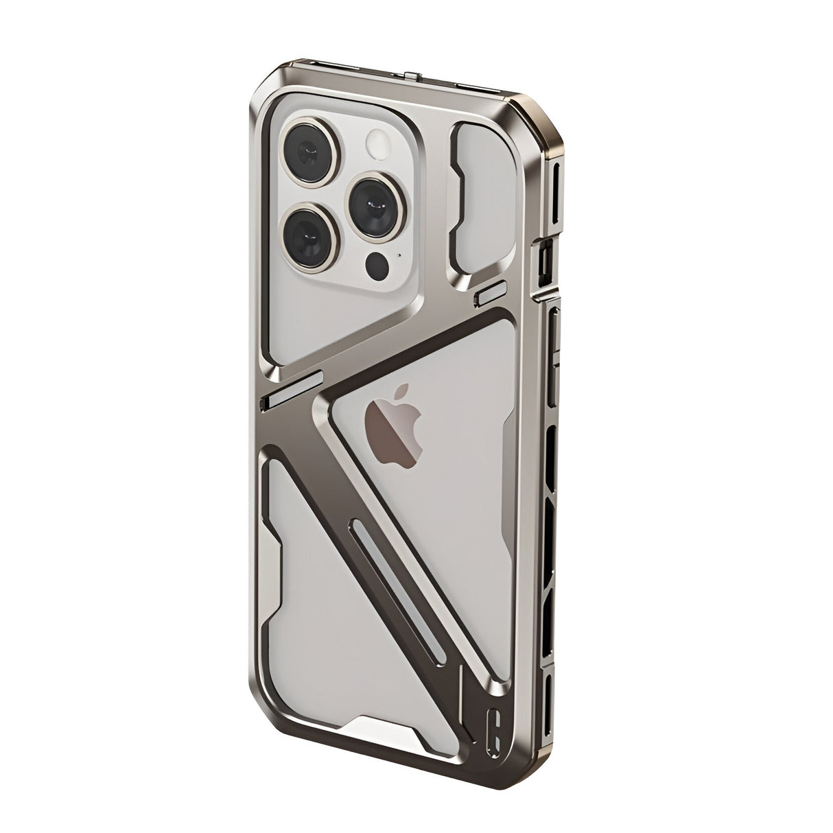 Husă Armor Metal iPhone 15 Pro din titan gri metalizat, vedere frontală completă