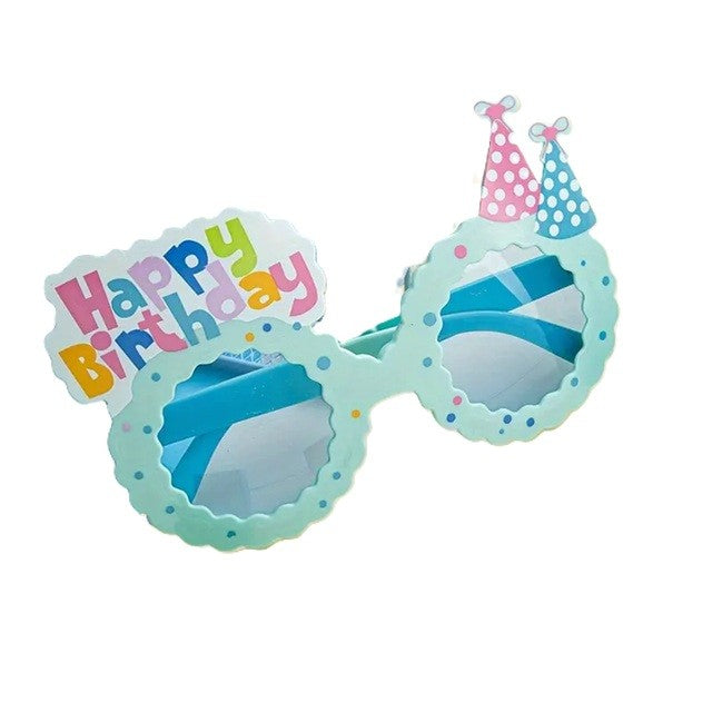 Ochelari Decorativi, Vivimall, pentru Petrecere, din ABS, Unisex, Model Happy Birthday, 13.5 x 8.5 cm, Albastru cu Lenile Albastre - vivimall.ro
