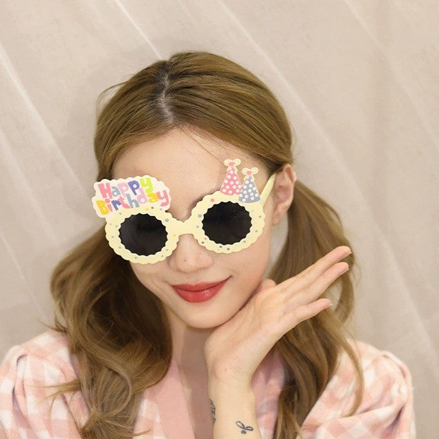 Ochelari Decorativi, Vivimall, pentru Petrecere, din ABS, Unisex, Model Happy Birthday, 13.5 x 8.5 cm, Bej - vivimall.ro