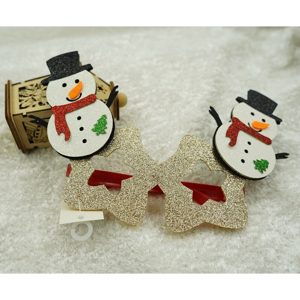 Ochelari petrecere de Craciun, forma de Stea cu Om de Zapada, Bej, din Plastic si Poliester, Flippy - vivimall.ro