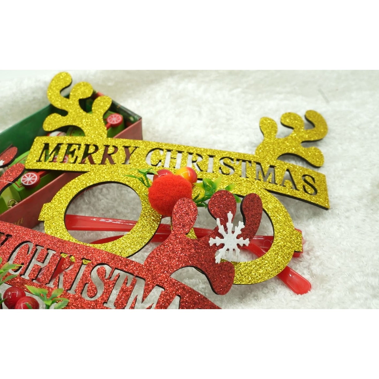 Ochelari petrecere de Craciun, rotunzi, Galben, din Plastic si Poliester, Flippy - vivimall.ro