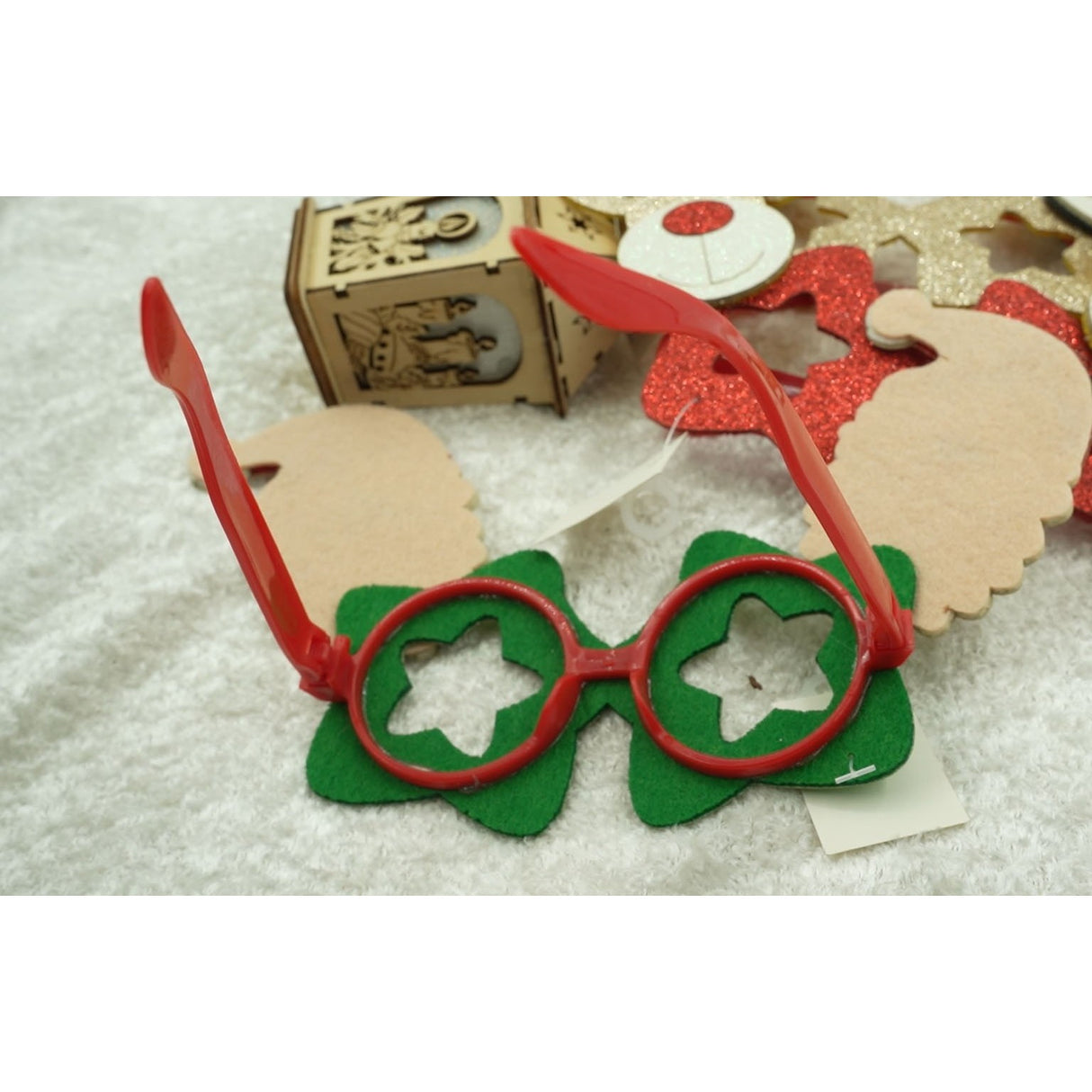 Ochelari petrecere de Craciun, tip Stea cu Mos Craciun, Verde, din Plastic si Poliester, Flippy - vivimall.ro