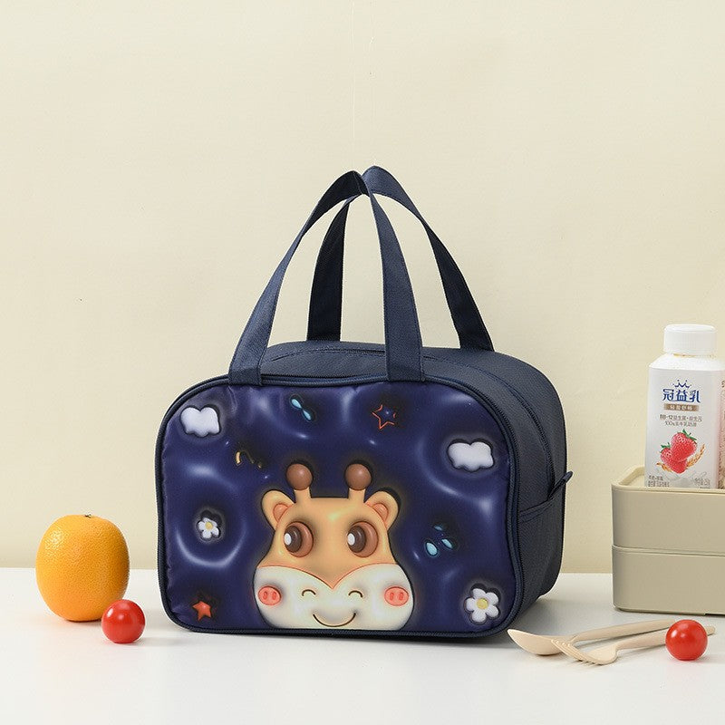 Geantă Frigorifică, Vivimall, cu Desene Animat 3D, Portabilă pentru Copii, de Prânz, din Pânză Oxford, 27.5x18x20 cm, Model Cerb, Albastru - vivimall.ro