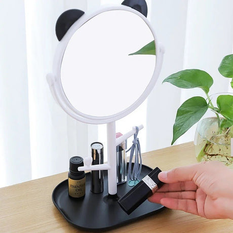 Oglina Cosmetica Cu Picior, Hd, Rotire 360 Grade, 15 Cm Diametru, Suport Bijuterii Baza + Brate, Model Cu Urechi, 30 X 16.5 X 15 Cm - vivimall.ro