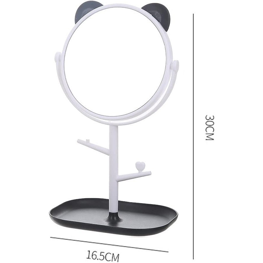 Oglina Cosmetica Cu Picior, Hd, Rotire 360 Grade, 15 Cm Diametru, Suport Bijuterii Baza + Brate, Model Cu Urechi, 30 X 16.5 X 15 Cm - vivimall.ro
