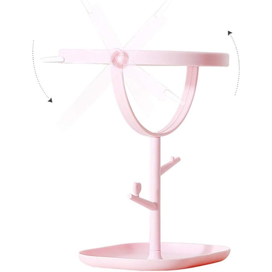 Oglina Cosmetica Cu Picior, Hd, Rotire 360 Grade, 15 Cm Diametru, Suport Bijuterii Baza + Brate, Model Cu Urechi, 30 X 16.5 X 15 Cm - vivimall.ro
