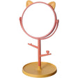 Oglina Cosmetica Cu Picior, Hd, Rotire 360 Grade, 15 Cm Diametru, Suport Bijuterii Baza Rotunda + 2 Brate, Model Cu Urechi, 31 X 14.5 X 15 Cm, Din Plastic, Portocaliu/Galben - vivimall.ro
