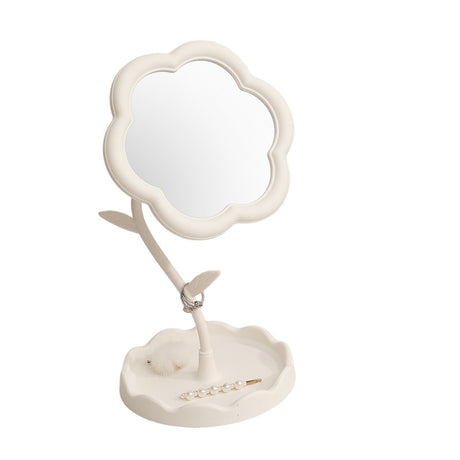 Oglinda De Machiaj Pentru Birou, Rotativa, Detasabila, Model De Floarea Soarelui, Suport Pentru Inele, Cu Depozitare, Alba - vivimall.ro