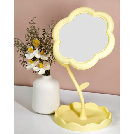 Oglinda De Machiaj Pentru Birou, Rotativa, Detasabila, Model De Floarea Soarelui, Suport Pentru Inele, Cu Depozitare, Galbena - vivimall.ro