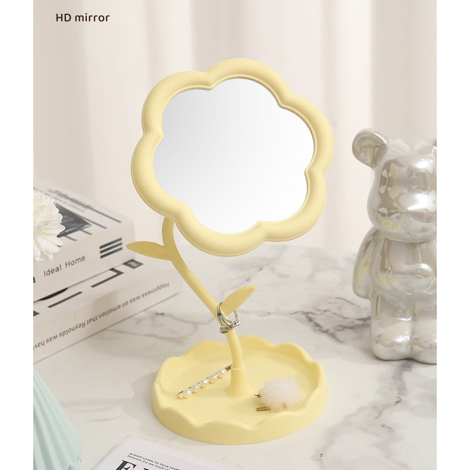 Oglinda De Machiaj Pentru Birou, Rotativa, Detasabila, Model De Floarea Soarelui, Suport Pentru Inele, Cu Depozitare, Galbena - vivimall.ro