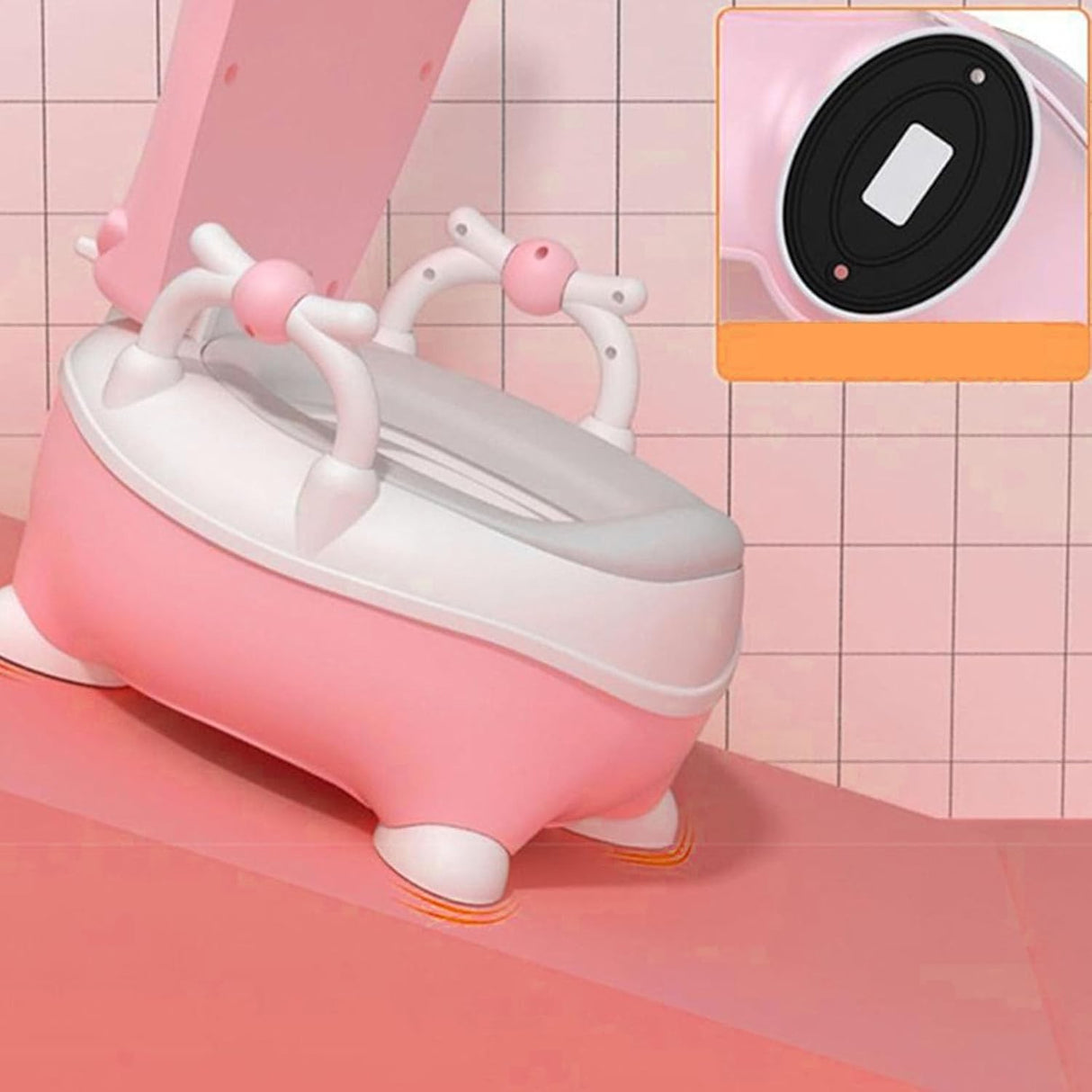 Olita pentru Copii, Vivimall, +1an, Portabila, Design Vacuta cu Capac, Model Prietenos, Non-Toxic, cu Manere, Compartiment Detasabil, Perie Inclusa, Usor de Curatat, Roz - vivimall.ro