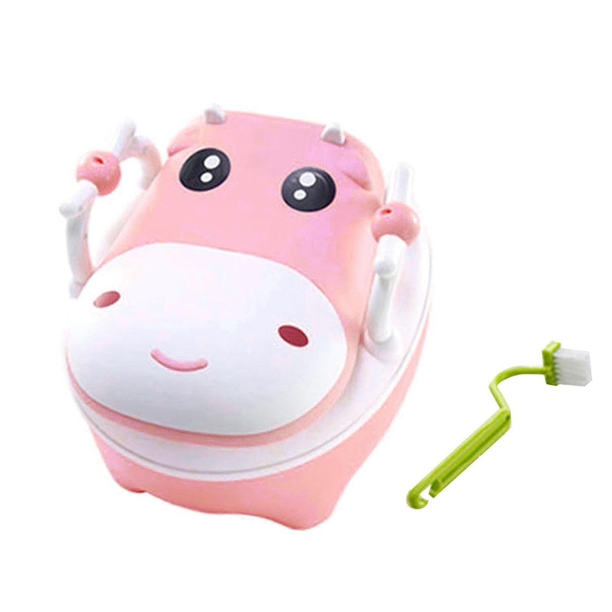 Olita pentru Copii, Vivimall, +1an, Portabila, Design Vacuta cu Capac, Model Prietenos, Non-Toxic, cu Manere, Compartiment Detasabil, Perie Inclusa, Usor de Curatat, Roz - vivimall.ro