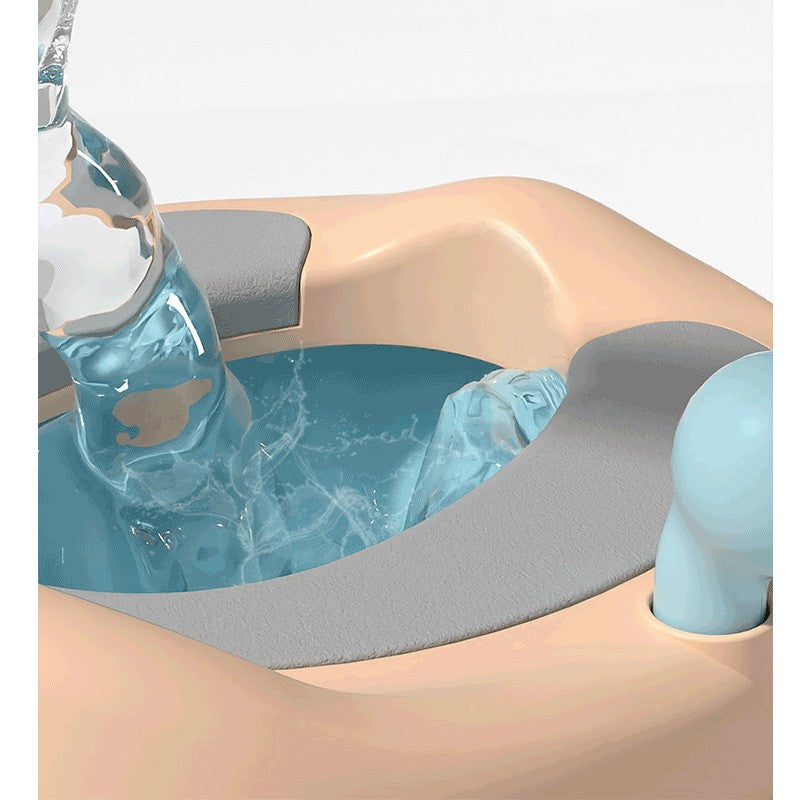 Olita pentru Copii, Vivimall, +1an, Portabila, Model Vacuta, cu Capac, Prietenoasa, Non-Toxic, Compartiment Detasabil, cu Manere, cu 4 Picioare, Usor de Curatat, Albastru - vivimall.ro