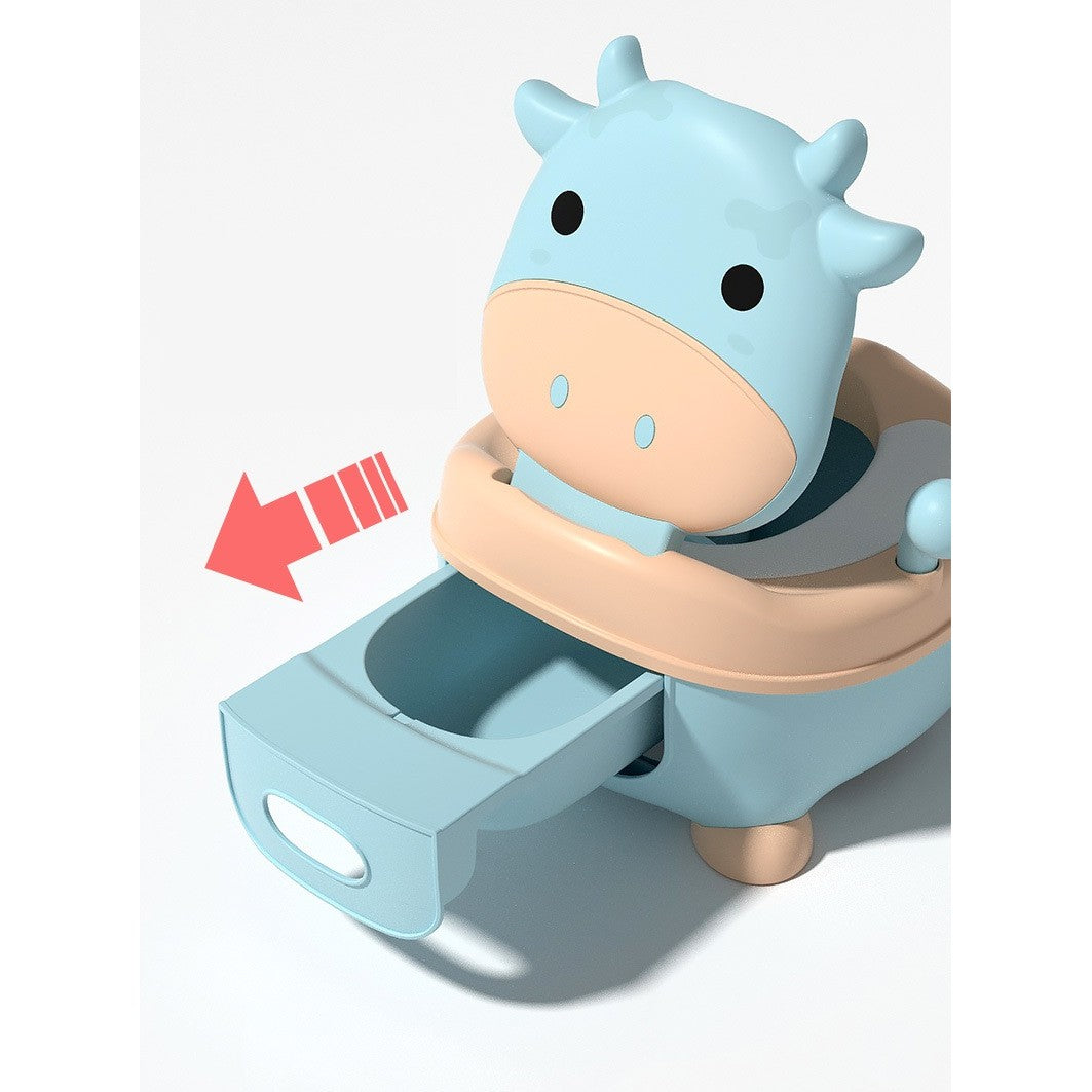 Olita pentru Copii, Vivimall, +1an, Portabila, Model Vacuta, cu Capac, Prietenoasa, Non-Toxic, Compartiment Detasabil, cu Manere, cu 4 Picioare, Usor de Curatat, Albastru - vivimall.ro