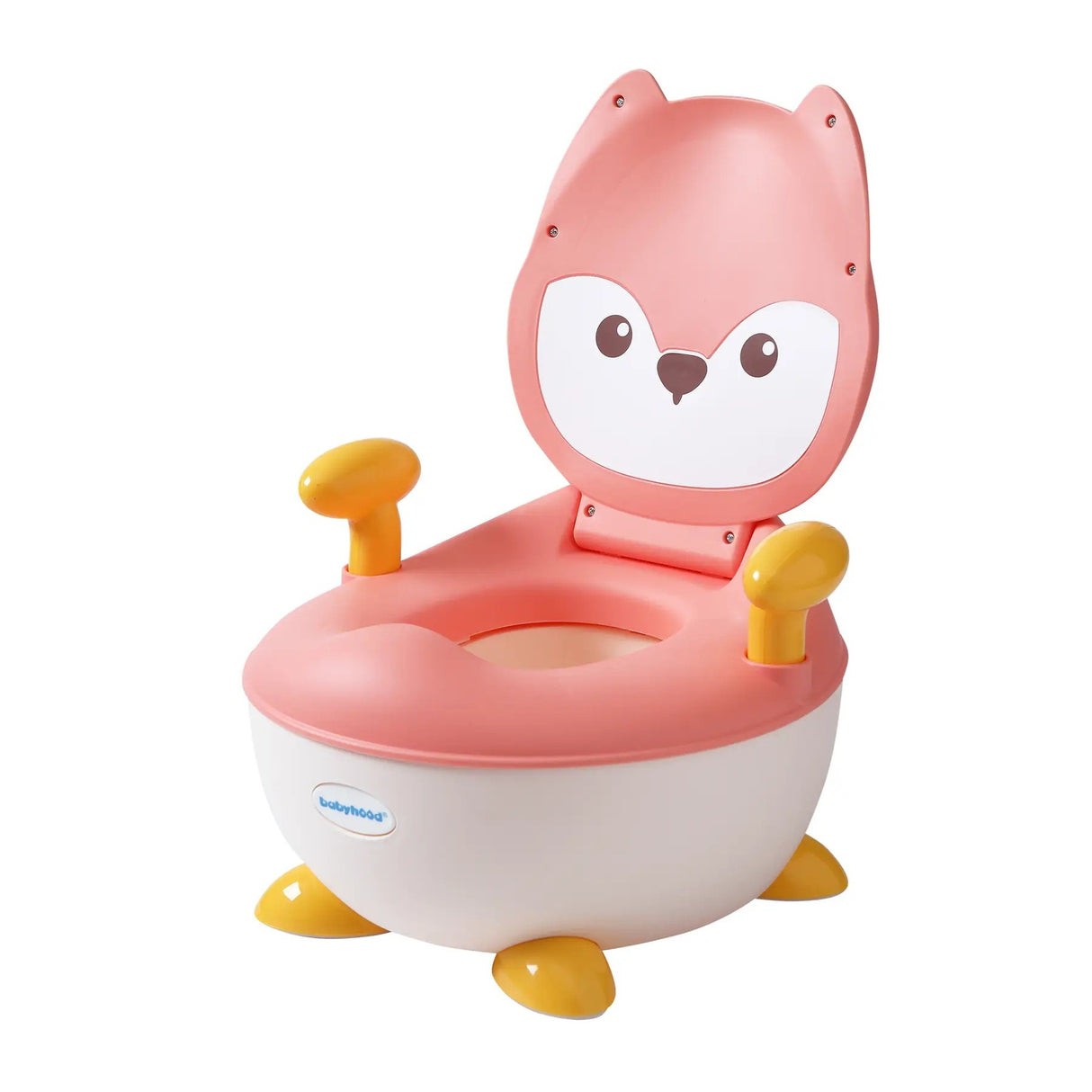 Olita pentru Copii, Vivimall, +6 luni, Compartiment Detasabil, cu Capac, Antiderapanta, din Plastic, Colac Moale, Model Animat Vulpe, cu Maner, 34.5 x 35 x 23 cm, Roz/Alb - vivimall.ro