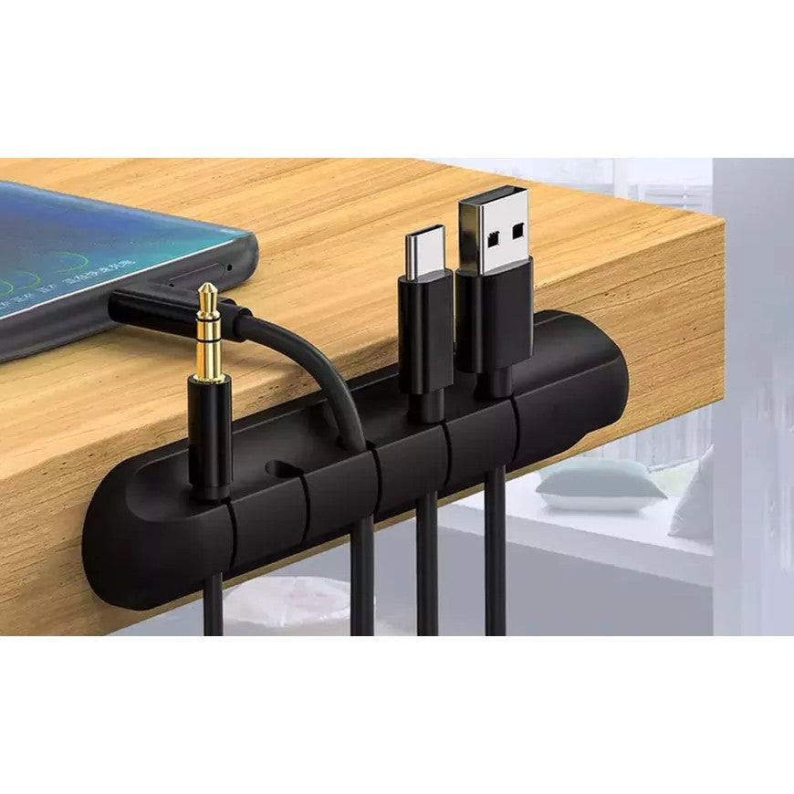 Organizator Cabluri, Flippy, Cable Clips, Fixare Dublu Adeziv, Silicon, 5 Sloturi, Negru - vivimall.ro