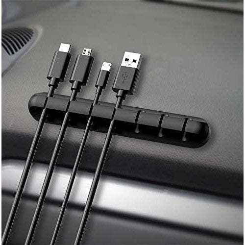 Organizator Cabluri, Flippy, Cable Clips, Fixare Dublu Adeziv, Silicon, 7 Sloturi, Negru - vivimall.ro