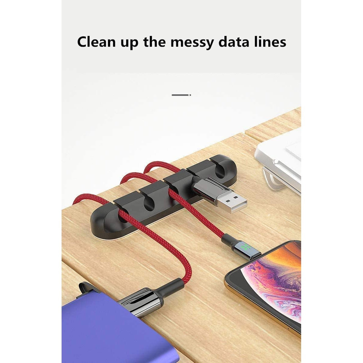 Organizator Cabluri, Flippy, Cable Clips, Fixare Dublu Adeziv, Silicon, 7 Sloturi, Negru - vivimall.ro