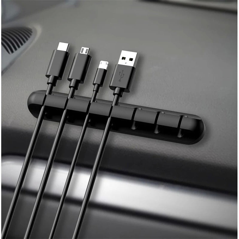 Vedere laterală organizator cabluri negru autoadeziv, profil compact 2.2 cm, 7 canale