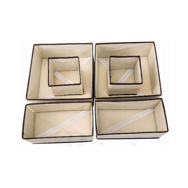 Organizator sertar set 6 piese din țesătură ecologică, 3 mărimi, design pliabil, culoare alb și maro