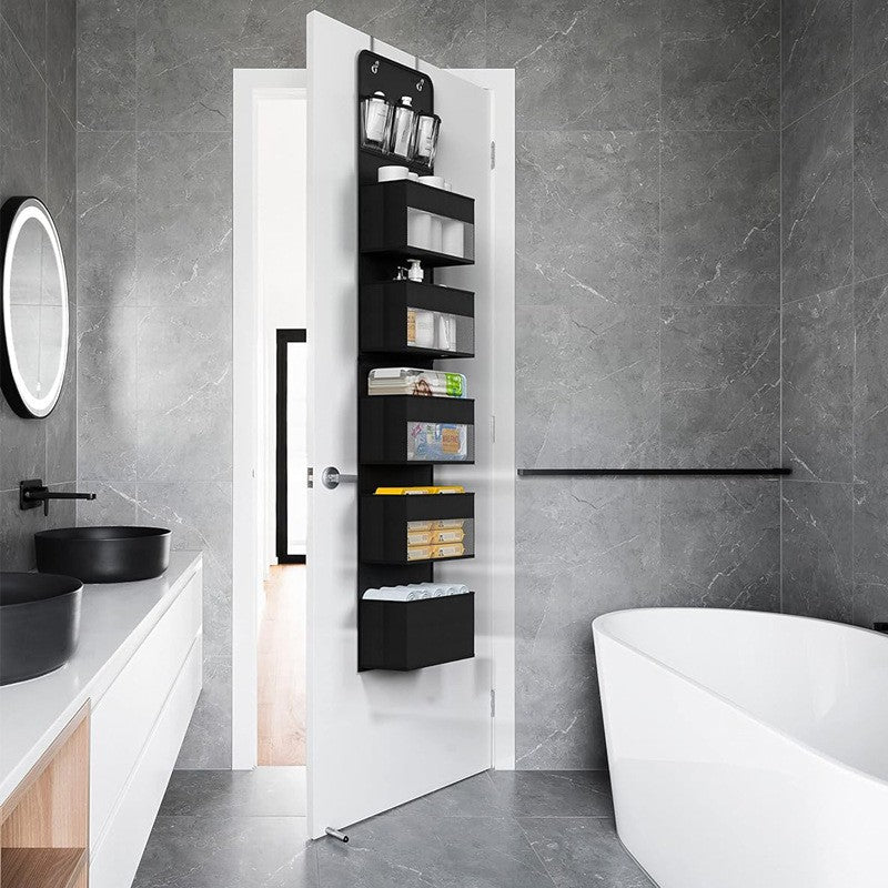 Organizator Suspendat pentru Usi, Vivimall, din Nailon si Plasa, Baza de Carton Ingrosat, 5 Buzunare Principale + 5 Buzunare Laterale, 146 x 40 x 17 cm, 2 Carlige Incluse, Negru - vivimall.ro