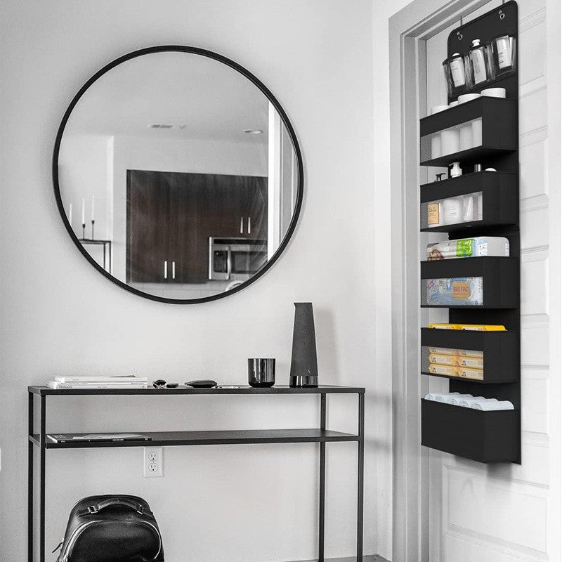 Organizator Suspendat pentru Usi, Vivimall, din Nailon si Plasa, Baza de Carton Ingrosat, 5 Buzunare Principale + 5 Buzunare Laterale, 146 x 40 x 17 cm, 2 Carlige Incluse, Negru - vivimall.ro