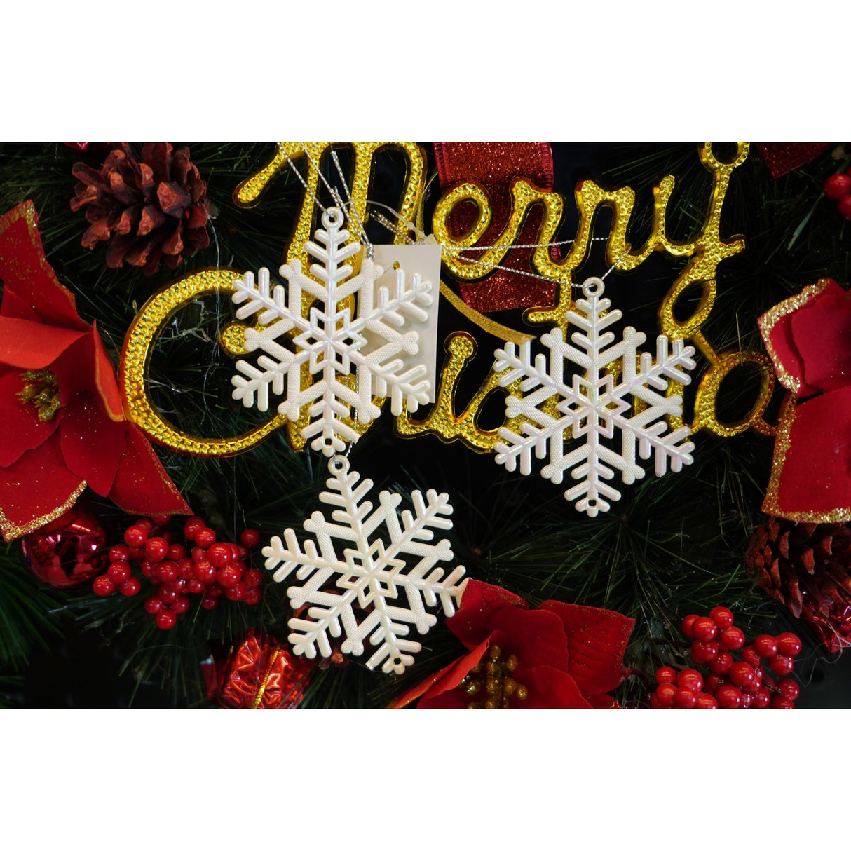 Ornament brad de Craciun, Perlat, in forma de Fulg de nea, 8 cm x 8 cm, Plastic, Flippy - vivimall.ro