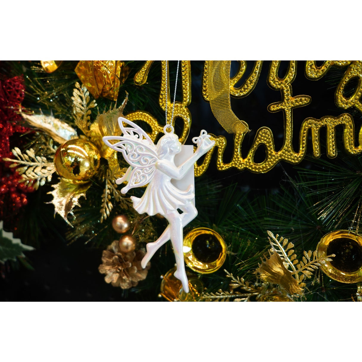 Ornament brad de Craciun, Perlat, in forma de Inger, 8 cm x 14 cm, Plastic, Flippy - vivimall.ro